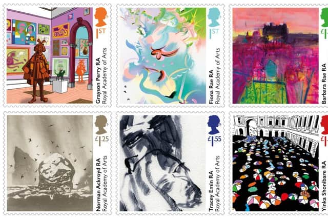 The six commissioned original artwork stamps