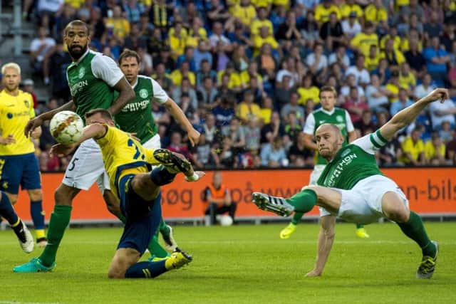 David Gray scored the only goal in Brondbyvester as Hibs beat Brondby but the Easter Road side lost on penalties. Picture: SNS Group
