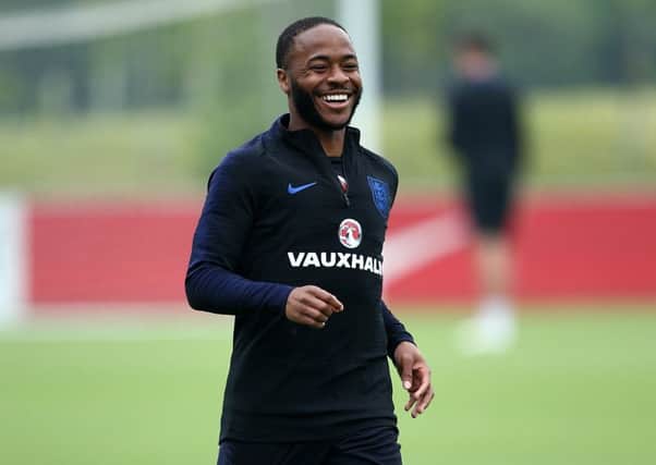 Raheem Sterling of England in action during a training session at St Georges Park. Picture; Getty