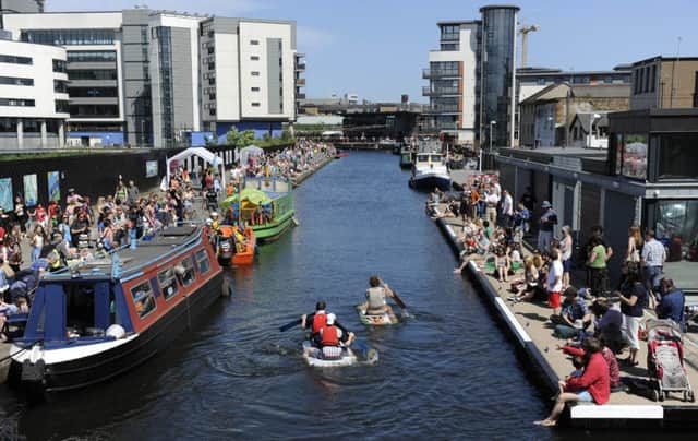 6.7.13 Edinburgh. Edinburgh Canal Festival at Fountainbridge with the hand made raft race.