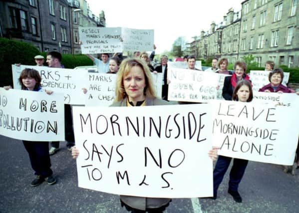 Residents of Morningside in Edinburgh take to the streets to protest at the planned Marks & Spencer food store in April 1992.