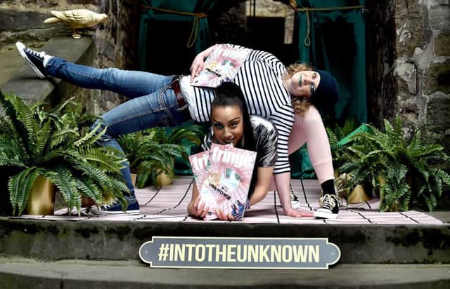 Pic Lisa Ferguson 06/06/2018

PICS EMBARGOED TILL 12NOON 06/06/18


STEP INTO THE UNKNOWN AT THE 2018 EDINBURGH FESTIVAL FRINGE

dancers Emma Hamilton and Claricia Kruithof

The official photocall to launch the Edinburgh Festival Fringe 2018 programme.

The photocall will see a classic Edinburgh close transformed into the unknown world of the 2018 Fringe campaign. Featuring two female breakdancers against a backdrop of pink floor tiles, ferns, paper aeroplanes and gold pigeons.