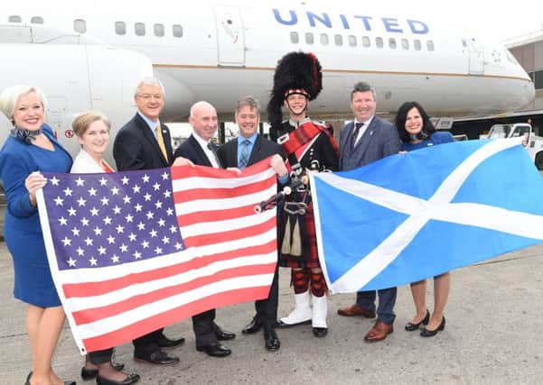 United Airlines inaugural flight from Edinburgh Airport to Washington, DC, 24 may 2018.