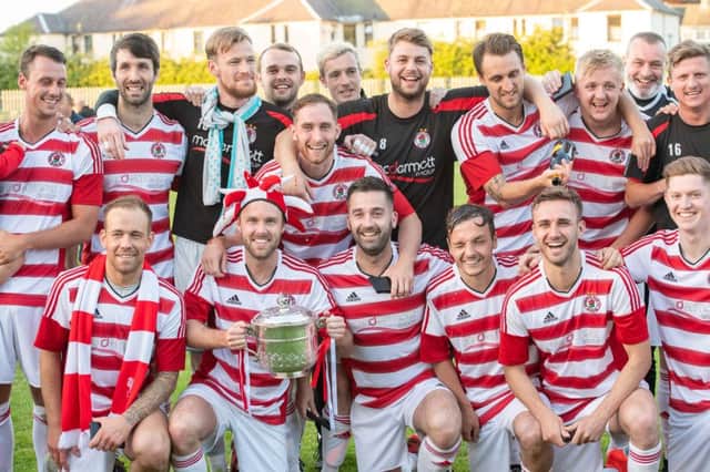 Bonnyrigg Rose celebrate winning the Fife & Lothians Cup. Pic: Ian Georgeson
