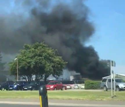 This picture shows the smoke from the fire billowing out over the main road at Wallyford Toll