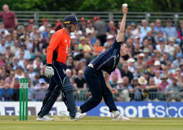 Chris Sole bowls during the One Day International match between Scotland and England at The Grange. Picture:  Mark Runnacles/Getty Images