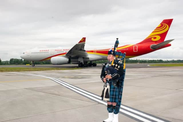 First flight from Hainan Airlines lands at Edinburgh Airport direct from Beijing, China. Picture; Ian Georgeson