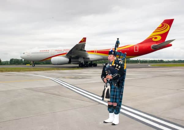 First flight from Hainan Airlines lands at Edinburgh Airport direct from Beijing, China. Picture; Ian Georgeson