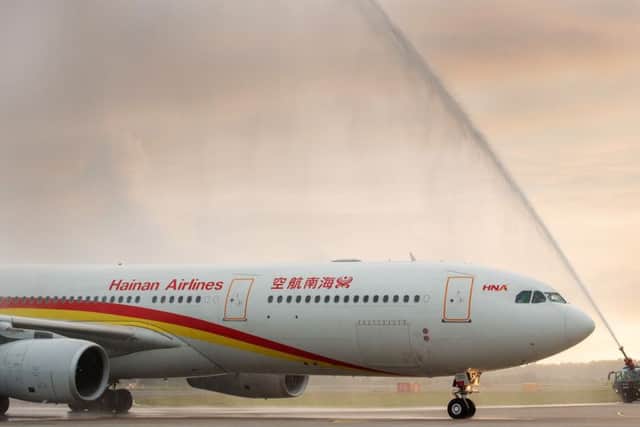 First flight from Hainan Airlines lands at Edinburgh Airport direct from Beijing, China. Picture; Ian Georgeson