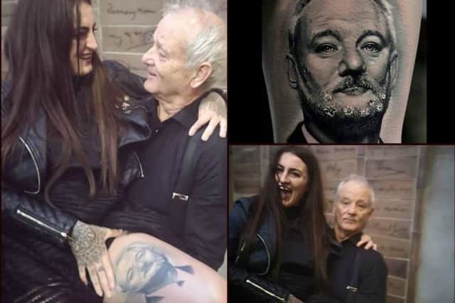 Bill Murray comes out the theatre to see Gemma Campbells tattoo