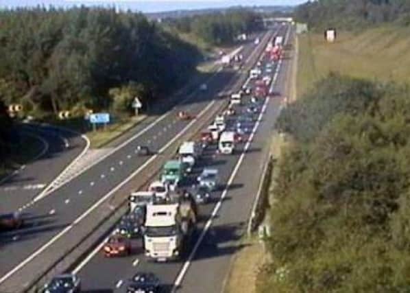 Commuters are stuck in heavy queues eastbound on the M8 this morning. Picture: Traffic Scotland
