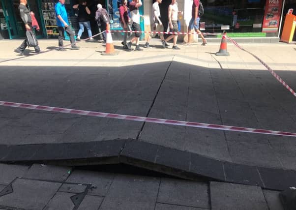 The pavement at the Newkirkgate shopping centre has buckled due to the heat. Picture: @GJMunro26