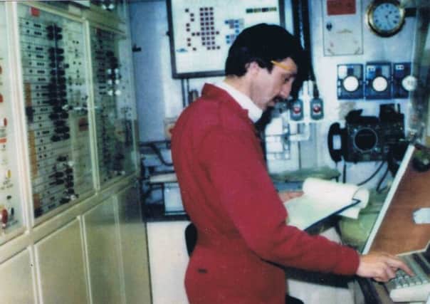 Geoff Bollands working in the control room of Piper Alpha.