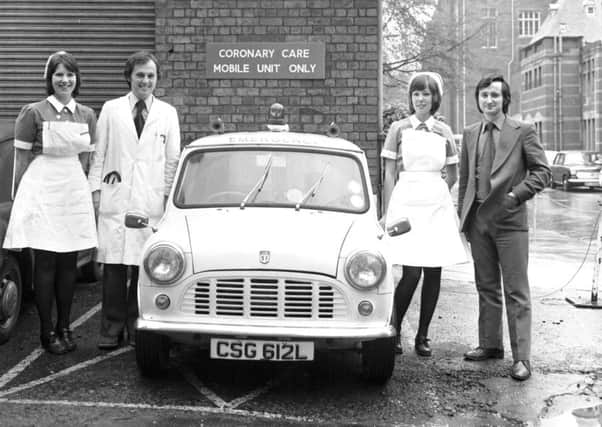 Nurses and doctors from the Coronary Care Mobile Unit at Edinburgh Royal Infirmary in April 1974.