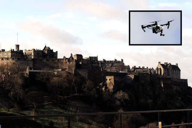 A drone was flown over central Edinburgh yesterday. Picture: Lisa Ferguson