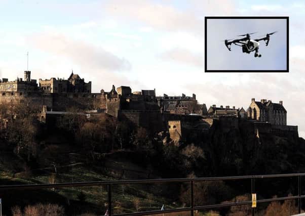 A drone was flown over central Edinburgh yesterday. Picture: Lisa Ferguson