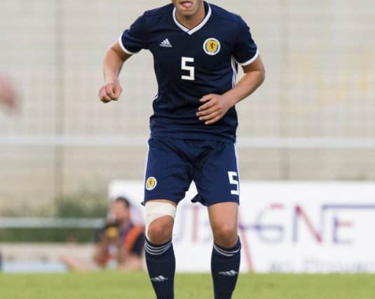 Hibs' Ryan Porteous in action for Scotland