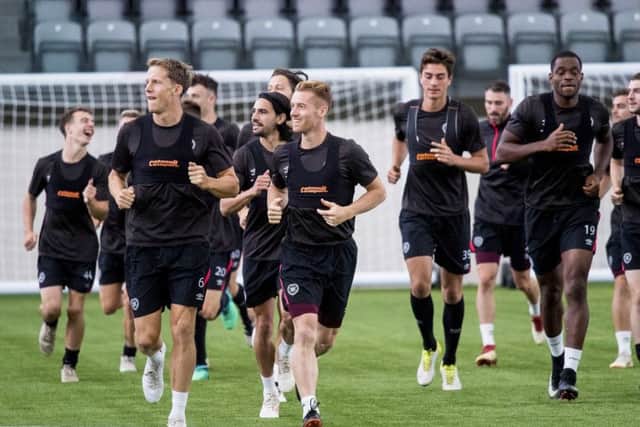 The Hearts squad train ahead of Wednesday's match against Cove Rangers