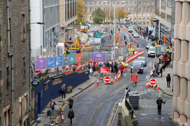 The construction works at Leith Street during its long-term closure during the construction of the new St James Centre