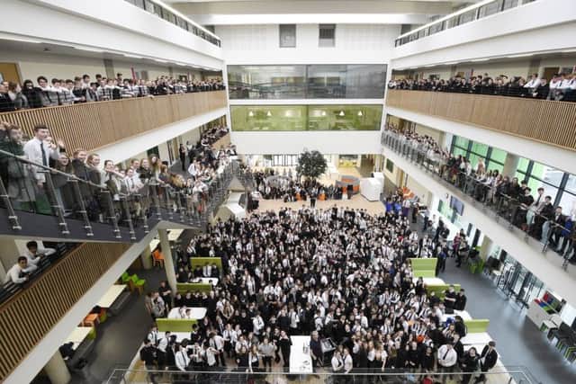 The new Boroughmuir High School opened in February with a special assembly in the atrium for all 1,200 pupils. Picture: Greg Macvean