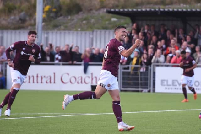 Olly Lee celebrates after scoring Hearts' first goal. Picture: SNS/Gary Hutchison