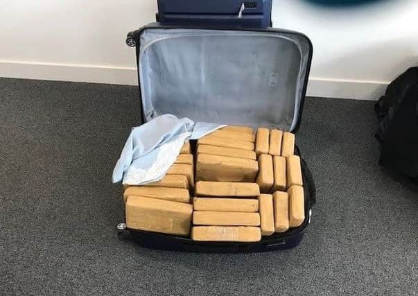 Undated Home Office handout photo of one of 15 suitcases opened by Border Force officials at Farnborough containing blocks of cocaine hydrochloride. Picture; PA