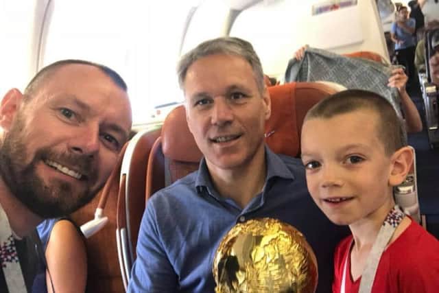Iain Meiklejohn and son Aleks at the World Cup Final with Van Basten