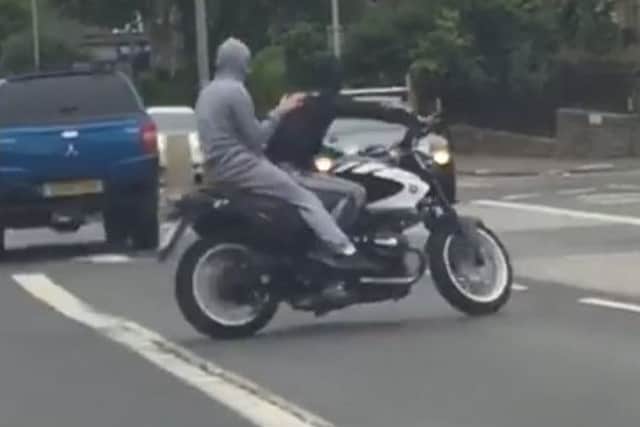 Joyriders on a stolen motorbike screengrab from a facebook video