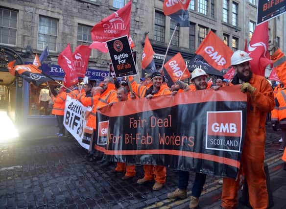 BiFab workers march on the Scottish Parliament. Picture: Jon Savage