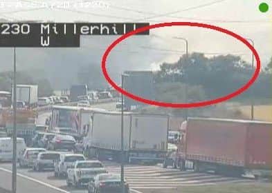 A Volvo XC90 caught fire on the Edinburgh City Bypass. Picture: Traffic Scotland