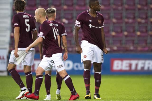 Uche Ikpeazu opened his account for Hearts against Cowdenbeath last night. Picture: SNS Group