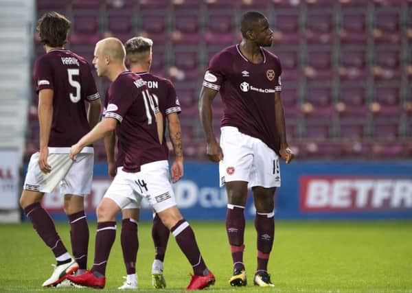 Uche Ikpeazu opened his account for Hearts against Cowdenbeath last night. Picture: SNS Group