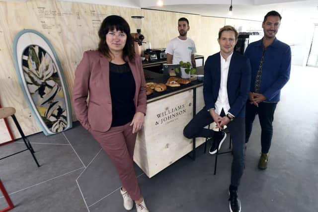 Jacquelyn Stewart (Waverley Mall Centre Manager), Gunnar Groves Raines (GRAS) , Daryll Bunce (Hare & Store), Zach Williams (Williams & Johnson)


 new independent coffee shop Williams and Johnson Coffee Co. opens at the top of Waverly Mall its the first one outside of Leith. Pic: Lisa Ferguson.