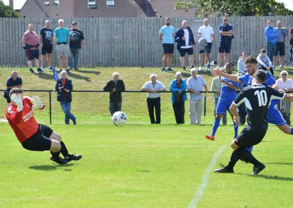 Matti King powers in the opening goal to get Musselburgh up and running at the Pennypit. Pic: TSPL