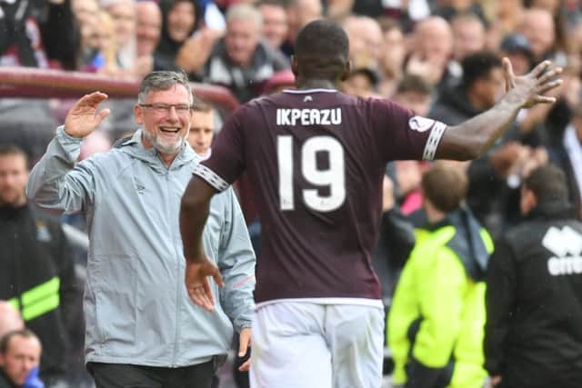 Hearts manager Craig Levein was pleased with Uche Ikpeazu's performance. Pic: SNS
