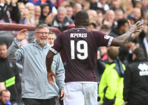 Hearts manager Craig Levein was pleased with Uche Ikpeazu's performance. Pic: SNS