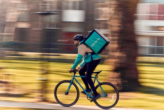 Stock image of a Deliveroo biker.