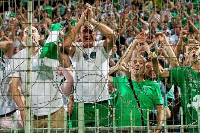 The Hibs fans found themselves behind barded wire