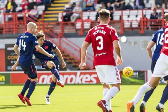 Peter Haring scores to make it 3-1 to Hearts