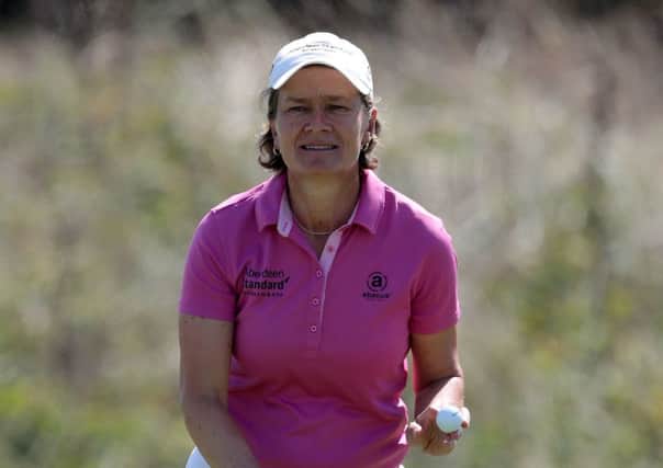 Catriona Matthew saves par on the third during day four of the Ricoh Women's British Open at Royal Lytham & St Annes
