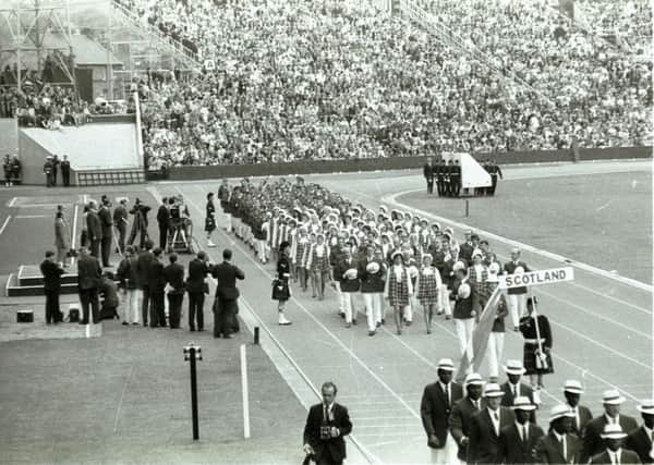 Opening ceremony of 1970 Commonwealth Games Scottish athletes march proudly into Meadowbank Stadium for the  Commonwealth Games.