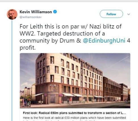 Kevin Williamson tweet on Leith Walk development