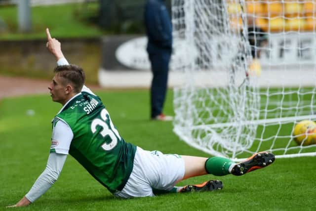 Oli Shaw celebrates his goal. Pic: SNS