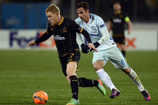 Horgan takes on Zenit St Petersburg's  Mauricio during an Europa League clash in 2016