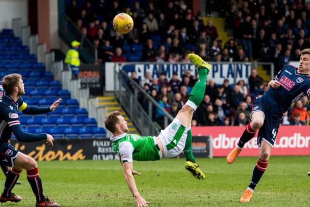 Steven Whittaker with an acrobatic attempt on goal during a previous meeting between the two clubs. Picture: SNS Group