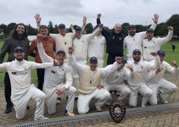 The Mazars Grange team celebrate clinching the CSL Eastern Premiership title following their win over Heriots at Goldenacre
