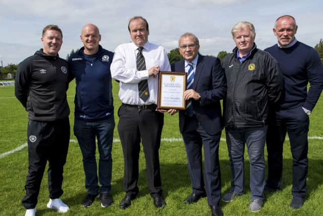 Alan McRae, centre with Tam Smith, was joined by former Hutchie players Gary Locke, Gregor Townsend and John Hughes plus LTHV manager Raymond Carr