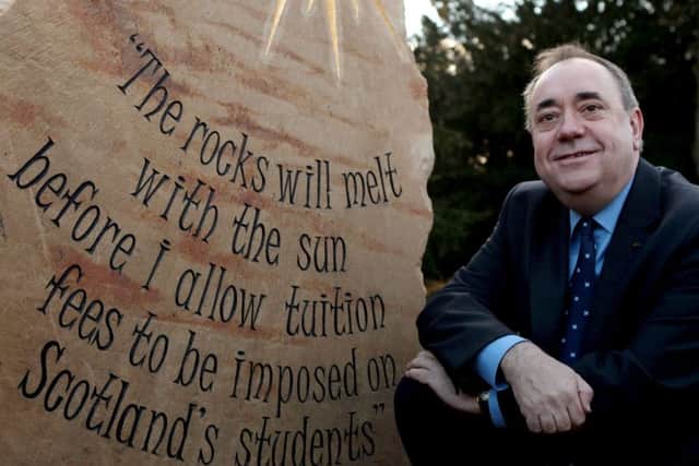 Alex Salmonds free tuition fees pledge is set in stone at Heriot-Watt in 2014. Picture: SWNS