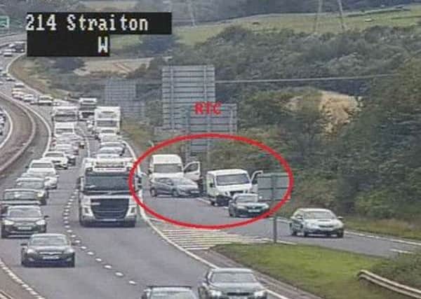 The off slip was partially blocked due to the accident. Picture: @TrafficScotland