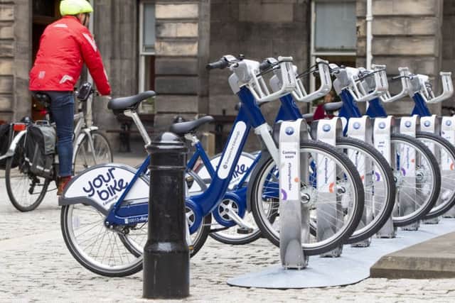 Bikes at City Chambers ready for Edinburgh's long-awaited cycle hire scheme. Picture: SWNS